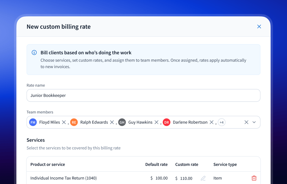 Custom billing rates