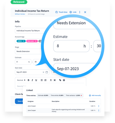Sæt tidsestimater og sammenlign med faktiske timer