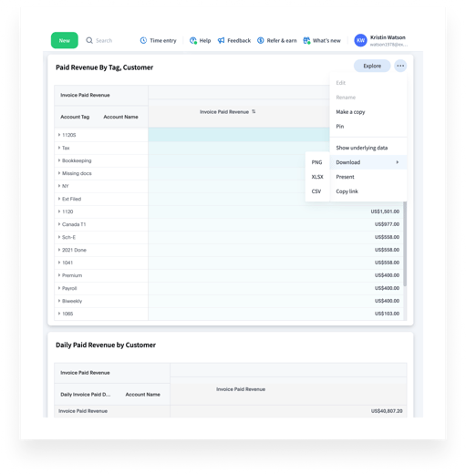 Exporte e partilhe relatórios com facilidade