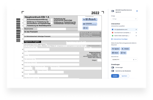 Hochladen und Anfordern von E-Signaturen direkt aus Steuerprogrammen
