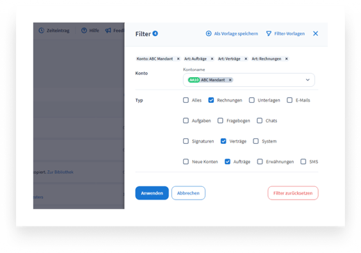 Filtern nach Aktivitätstyp